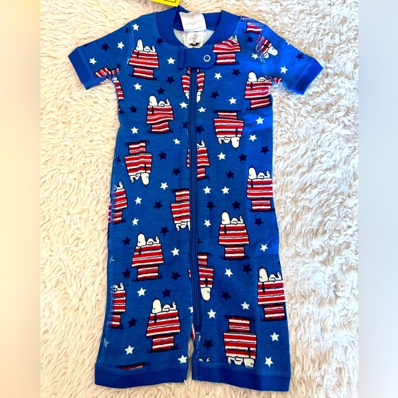 Hanna Andersson Other - NWT Hanna Andersson Blue Snoopy Stars & Stripes One Pc Short Pjs. 6-12 mos/70cm.